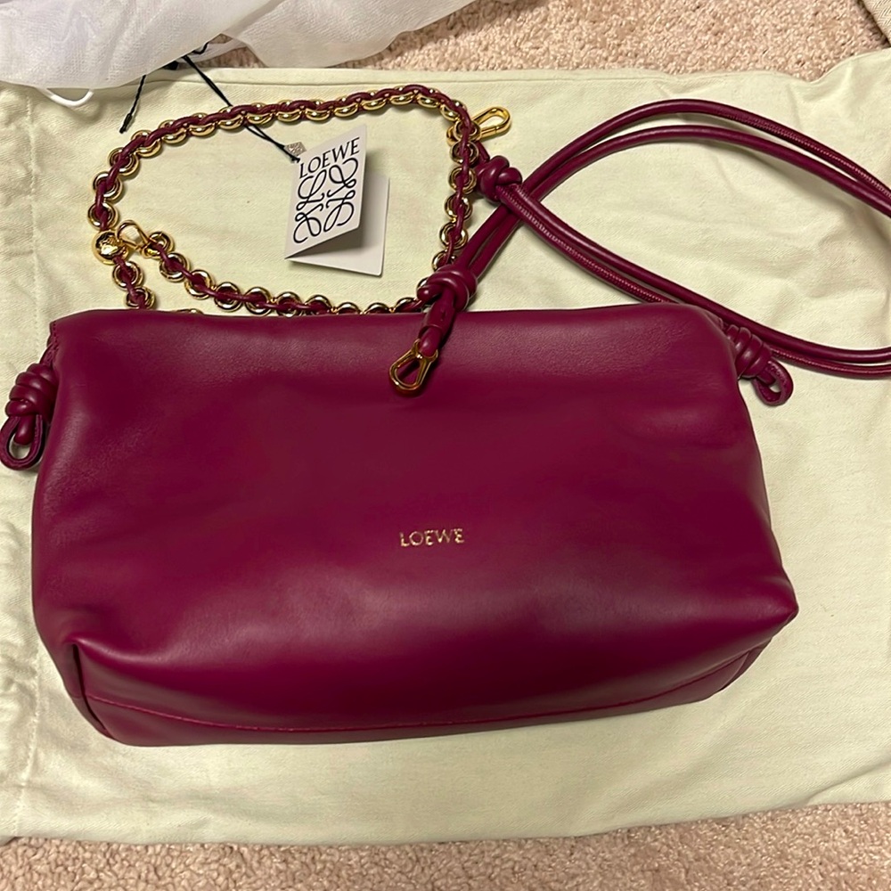 Loewe Magenta Leather Bag with Gold Chain